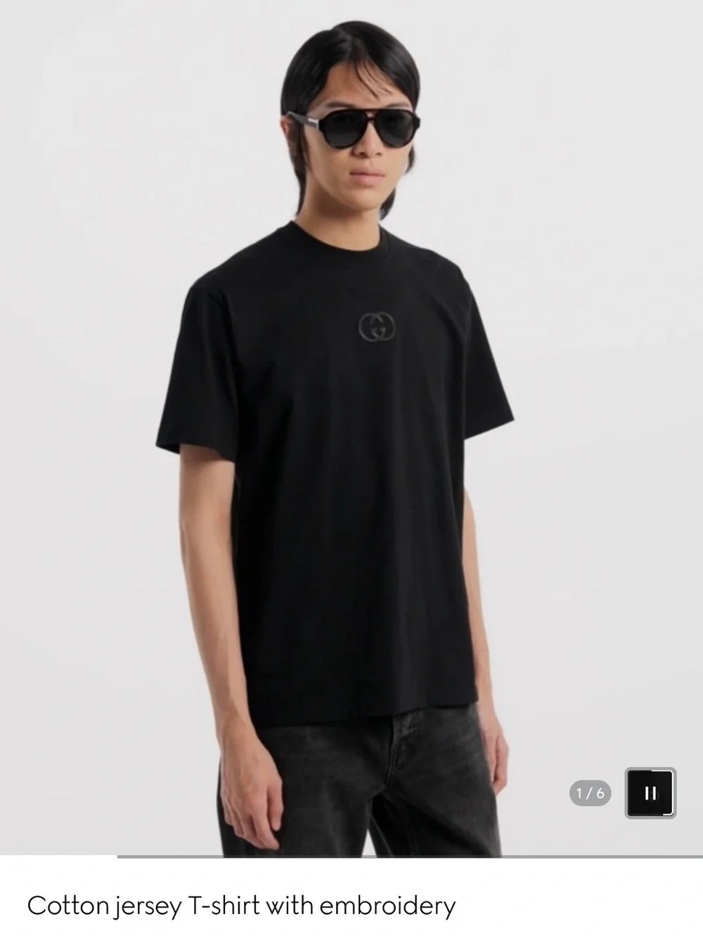 Gucci Black Cotton Jersey T-Shirt with Subtle Embroidered Logo